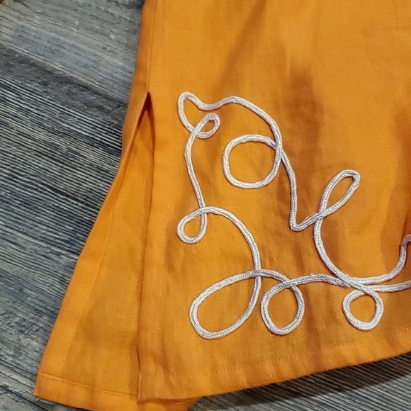 Orange Embroidered Linen Tunic‎ Top Boho Festival Beach Cover Up - Picture 6 of 8